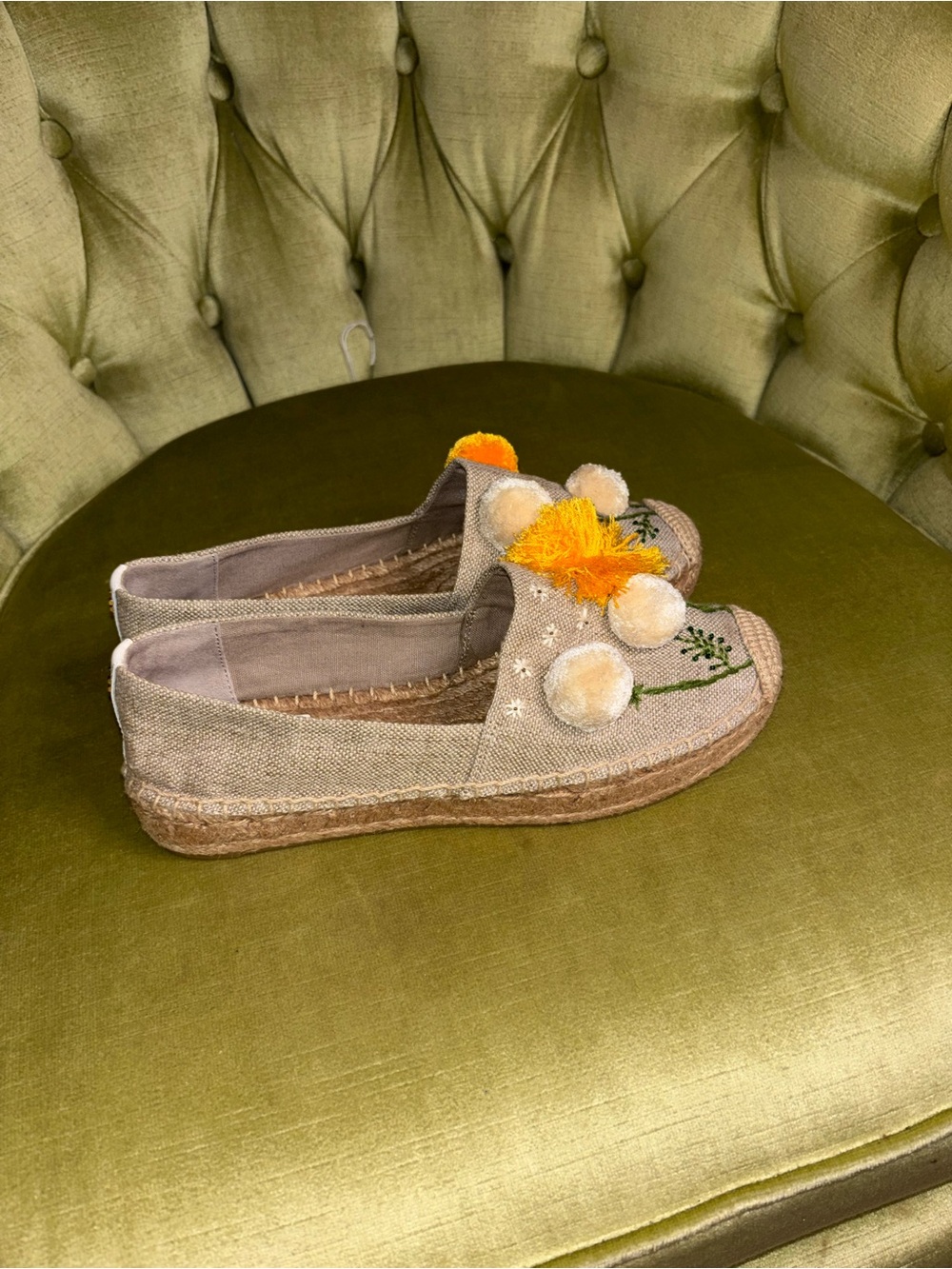 NIB Tory Burch Lily Platform Espadrille, Linen/Embroidery Natural $228 - Picture 6 of 10